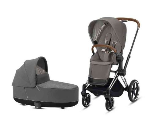 Cybex e-Priam Soho Grey Chrome brown frame Bērnu Ratiņi 2in1