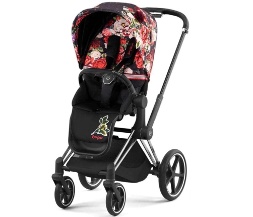 Cybex e-Priam Spring Blossom Dark Chrome black frame Pastaigu Ratiņi