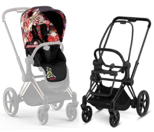 Cybex e-Priam Spring Blossom Dark Matt black frame Прогулочная Коляска