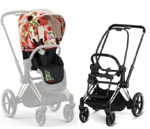 Cybex e-Priam Spring Blossom Light Chrome black frame Pastaigu Ratiņi