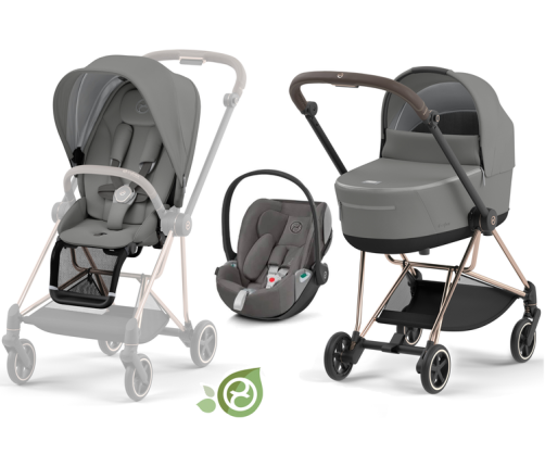 Cybex Mios 3.0 Eco Pearl Grey + Cloud Z2 i-Size + Rose gold frame Bērnu Ratiņi 3in1