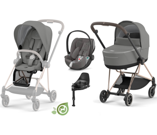 Cybex Mios 3.0 Eco Pearl Grey + Cloud Z2 I-Size + Rose gold frame Bērnu Ratiņi 4in1