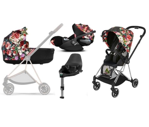 Cybex Mios 3.0 Spring Blossom Dark + Cloud Z I-Size + Chrome Black frame Bērnu Ratiņi 4in1