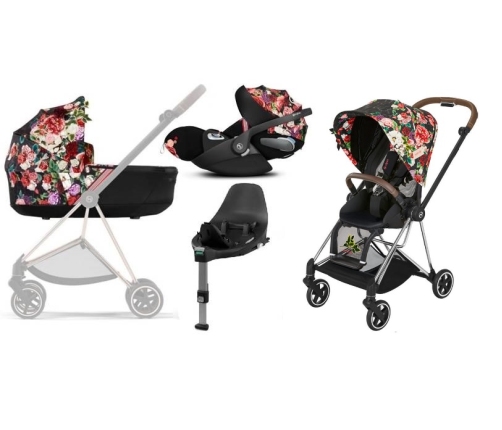 Cybex Mios 3.0 Spring Blossom Dark + Cloud Z I-Size + Chrome Black frame Bērnu Ratiņi 4in1