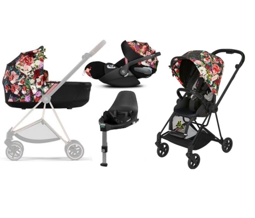 Cybex Mios 3.0 Spring Blossom Dark + Cloud Z I-Size + Matt Black frame Bērnu Ratiņi 4in1