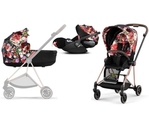 Cybex Mios 3.0 Spring Blossom Dark + Cloud Z i-Size + Rose gold frame Детская Коляска 3in1