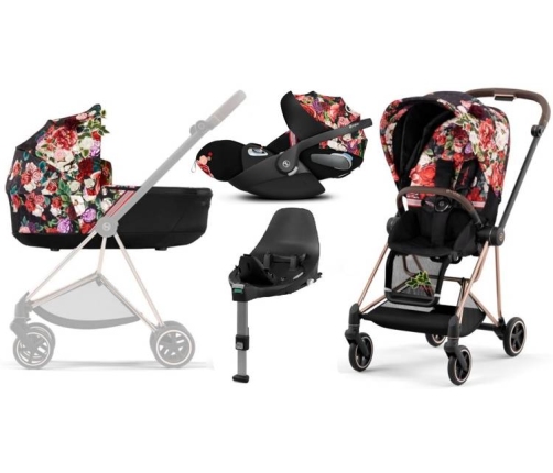 Cybex Mios 3.0 Spring Blossom Dark + Cloud Z I-Size + Rose gold frame Bērnu Ratiņi 4in1