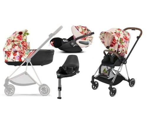 Cybex Mios 3.0 Spring Blossom Light + Cloud Z I-Size + Chrome Brown frame Bērnu Ratiņi 4in1