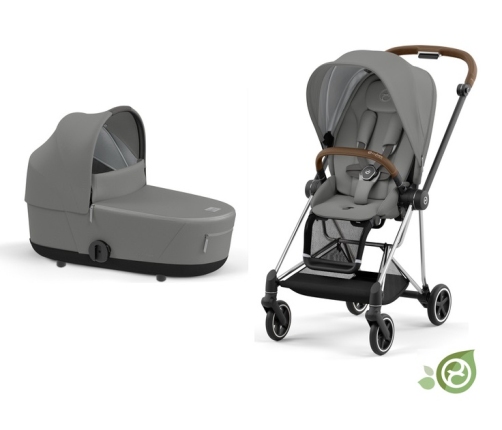 Cybex Mios Eco Pearl Grey + Chrome Brown Frame Bērnu Ratiņi 2in1