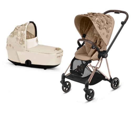 Cybex Mios Nude Beige Simply Flowers + Rose gold Frame Bērnu Ratiņi 2in1