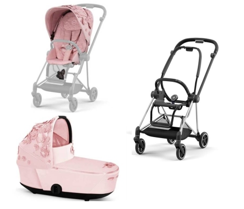 Cybex Mios Pale Blush Simply Flowers + Chrome Black Frame Bērnu Ratiņi 2in1