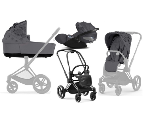 Cybex Priam 4.0 + Cloud Z I-size Chrome black frame Dream Grey Simply Flowers Детская Коляска 3in1