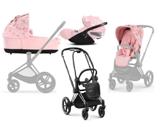 Cybex Priam 4.0 + Cloud Z I-size Chrome black frame Pale Blush Simply Flowers Детская Коляска 3in1