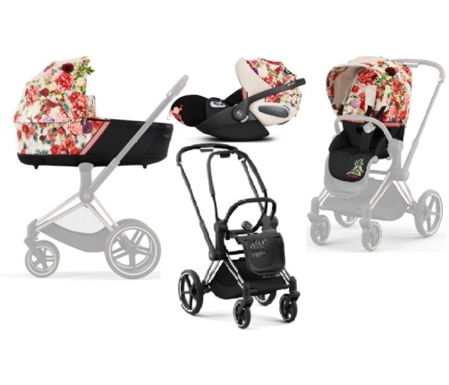 Cybex Priam 4.0 + Cloud Z I-size Chrome black frame Spring Blossom Light Bērnu Ratiņi 3in1