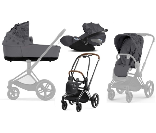 Cybex Priam 4.0 + Cloud Z I-size Chrome brown frame Dream Grey Simply Flowers Детская Коляска 3in1