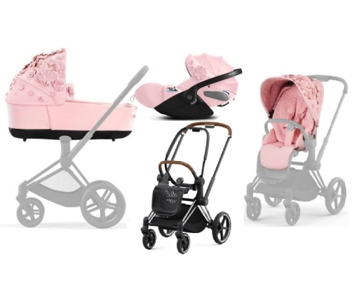 Cybex Priam 4.0 + Cloud Z I-size Chrome brown frame Pale Blush Simply Flowers Bērnu Ratiņi 3in1