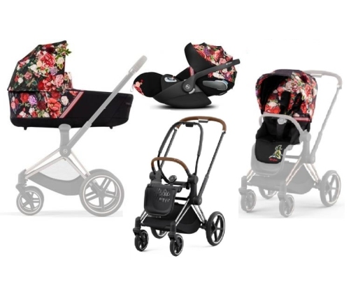 Cybex Priam 4.0 + Cloud Z I-size Chrome brown frame Spring Blossom Dark Bērnu Ratiņi 3in1