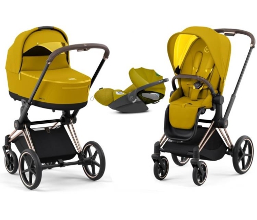 Cybex Priam 4.0 + Cloud Z I-size Gold rose frame Mustard Yellow Bērnu Ratiņi 3in1