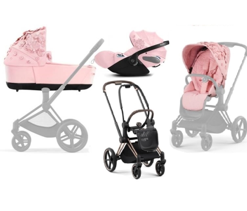 Cybex Priam 4.0 + Cloud Z I-size Gold rose frame Pale Blush Simply Flowers Bērnu Ratiņi 3in1