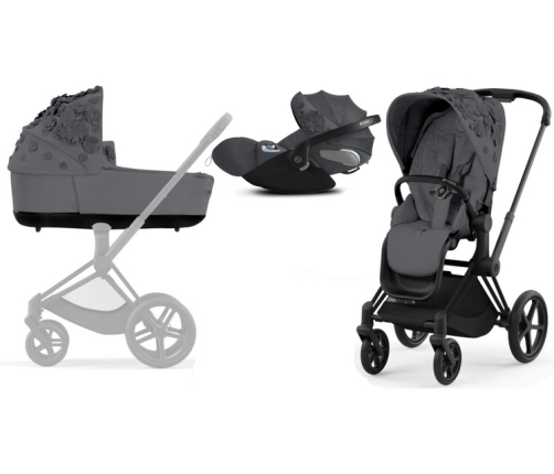 Cybex Priam 4.0 + Cloud Z I-size Matt black frame Dream Grey Simply Flowers Bērnu Ratiņi 3in1