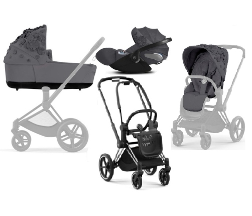 Cybex Priam 4.0 + Cloud Z2 I-size Chrome black frame Dream Grey Simply Flowers Bērnu Ratiņi 3in1