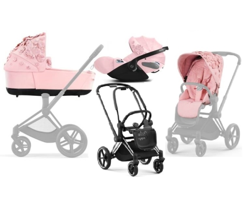 Cybex Priam 4.0 + Cloud Z2 I-size Chrome black frame Pale Blush Simply Flowers Bērnu Ratiņi 3in1