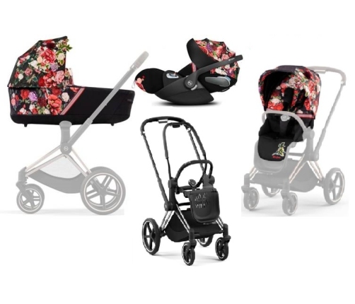 Cybex Priam 4.0 + Cloud Z2 I-size Chrome black frame Spring Blossom Dark Детская Коляска 3in1