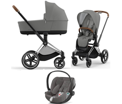 Cybex Priam 4.0 + Cloud Z2 I-size Chrome brown frame Soho Grey Bērnu Ratiņi 3in1