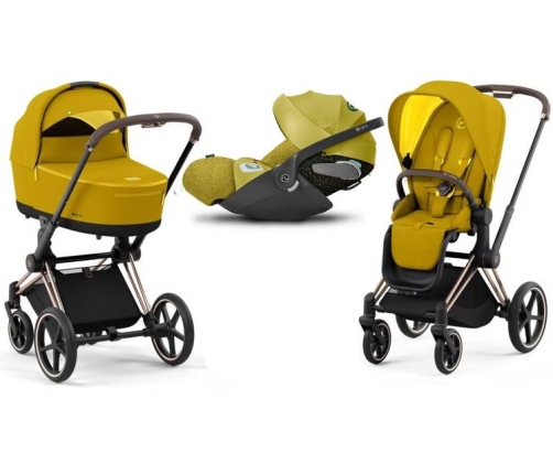 Cybex Priam 4.0 + Cloud Z2 I-size Gold rose frame Mustard Yellow Bērnu Ratiņi 3in1