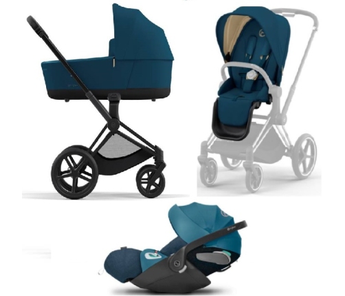 Cybex Priam 4.0 + Cloud Z2 I-size Matt black frame Mountain Blue Bērnu Ratiņi 3in1