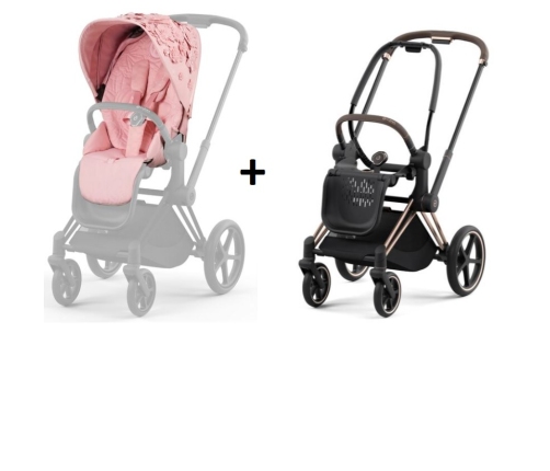 Cybex Priam 4.0 Pale Blush Simply Flowers + Gold rose frame Pastaigu Ratiņi