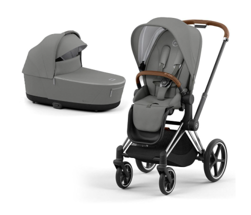 Cybex Priam 4.0 Soho Grey Chrome brown frame Bērnu Ratiņi 2in1