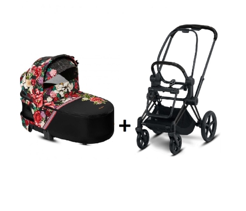 Cybex Priam Spring Blossom Dark + Matt black frame Kulbu Rati