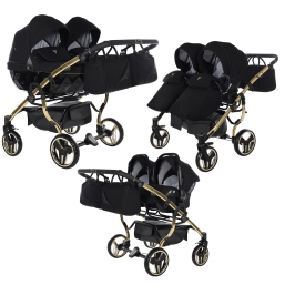 Junama Diamond S-Line Duo 02 Black Gold Dvīņu Ratiņi 3in1