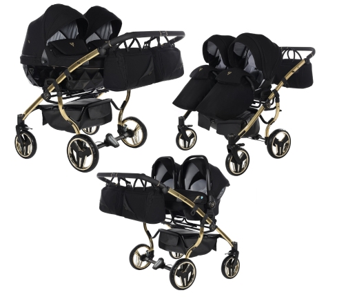 Junama Diamond S-Line Duo 02 Black Gold Dvīņu Ratiņi 3in1