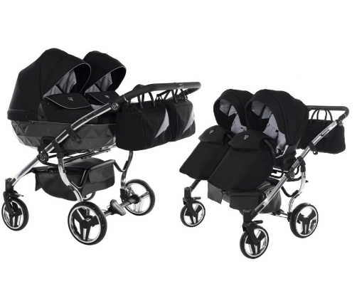 Junama Diamond S-Line Duo 03 Black Grey Dvīņu Ratiņi 2in1