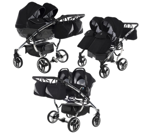 Junama Diamond S-Line Duo 03 Black Grey Коляска для двойняшек 3in1