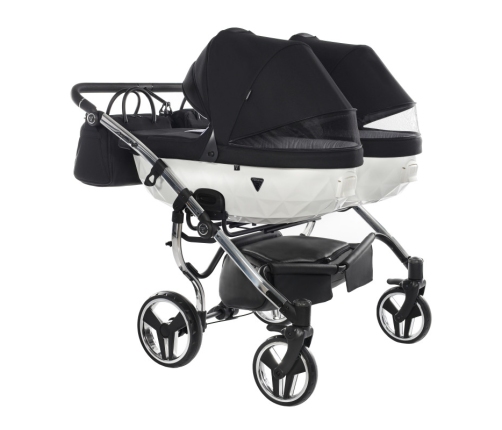 Junama Diamond S-Line Duo 04 White Black Dvīņu Ratiņi 3in1