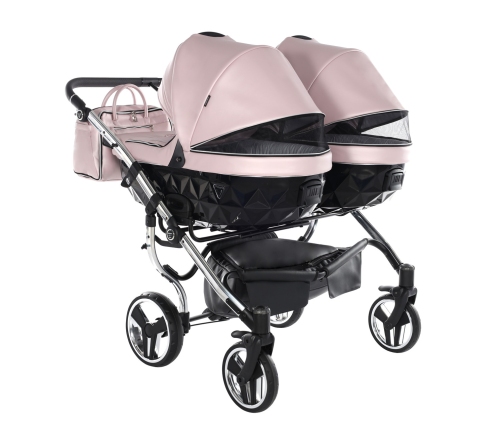 Junama Fluo Line Duo 06 Pink Silver Dvīņu Ratiņi 3in1