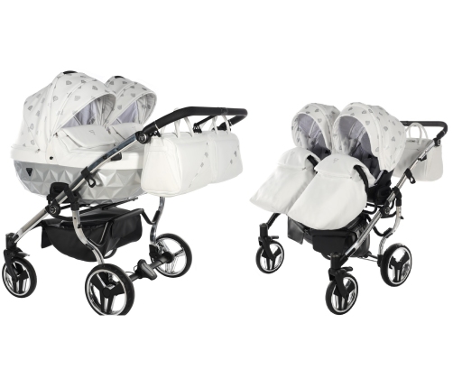 Junama Glow Duo 03 White Silver Коляска для двойняшек 2in1