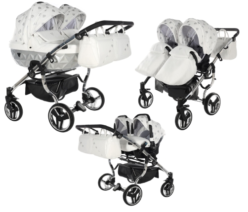 Junama Glow Duo 03 White Silver Коляска для двойняшек 3in1