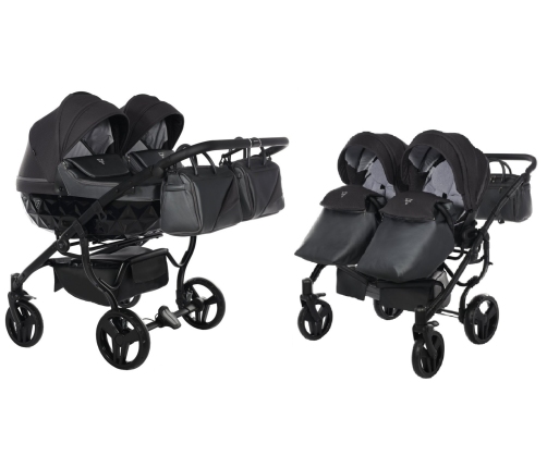 Junama Saphire Duo 02 Black Dvīņu Ratiņi 2in1