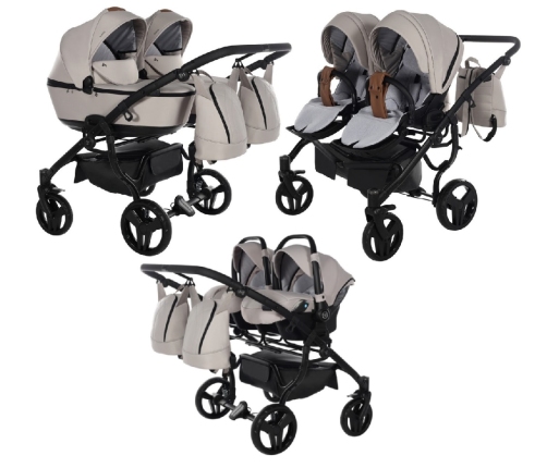 Junama Space Duo 02 Beige Dvīņu Ratiņi 3in1