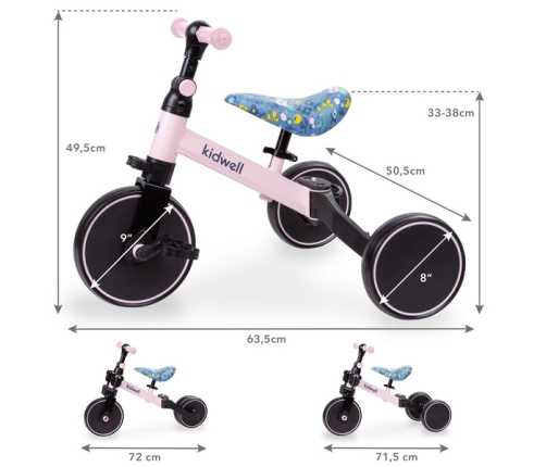 Kidwell Pico Flower Bērnu velosipēds Skrejritenis Trīsritenis Divritenis 3in1