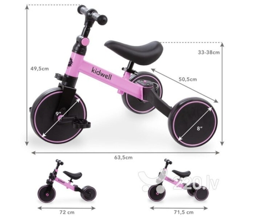 Kidwell Pico Pink Bērnu velosipēds Skrejritenis Trīsritenis Divritenis 3in1