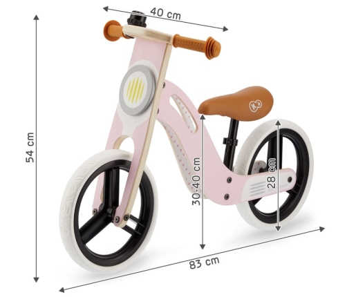 KinderKraft Balance Bike Uniq Pink Līdzsvara Ritenis ar koka rāmi