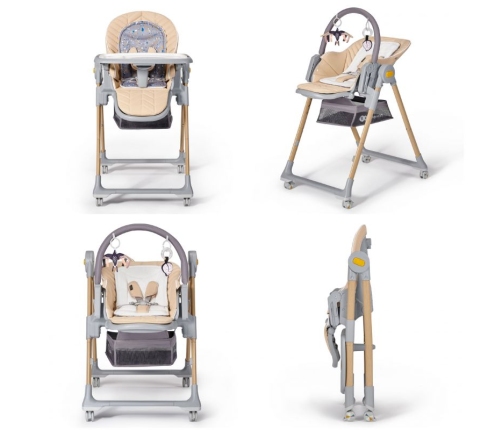 Kinderkraft Lastree Beige Wood Многофункциональный шезлонг и стульчик для кормления  2 в 1