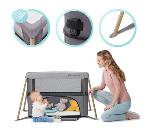 Kinderkraft Movi Grey wooden 2in1 Ceļojumu Gultiņa