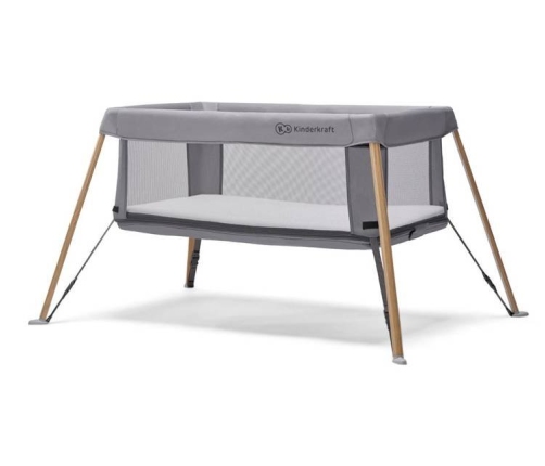 Kinderkraft Movi Grey wooden 2in1 Ceļojumu Gultiņa