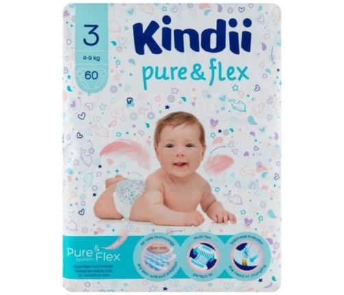 Kindii Pure&Flex autiņbiksītes 3. izmērs 60 gab.